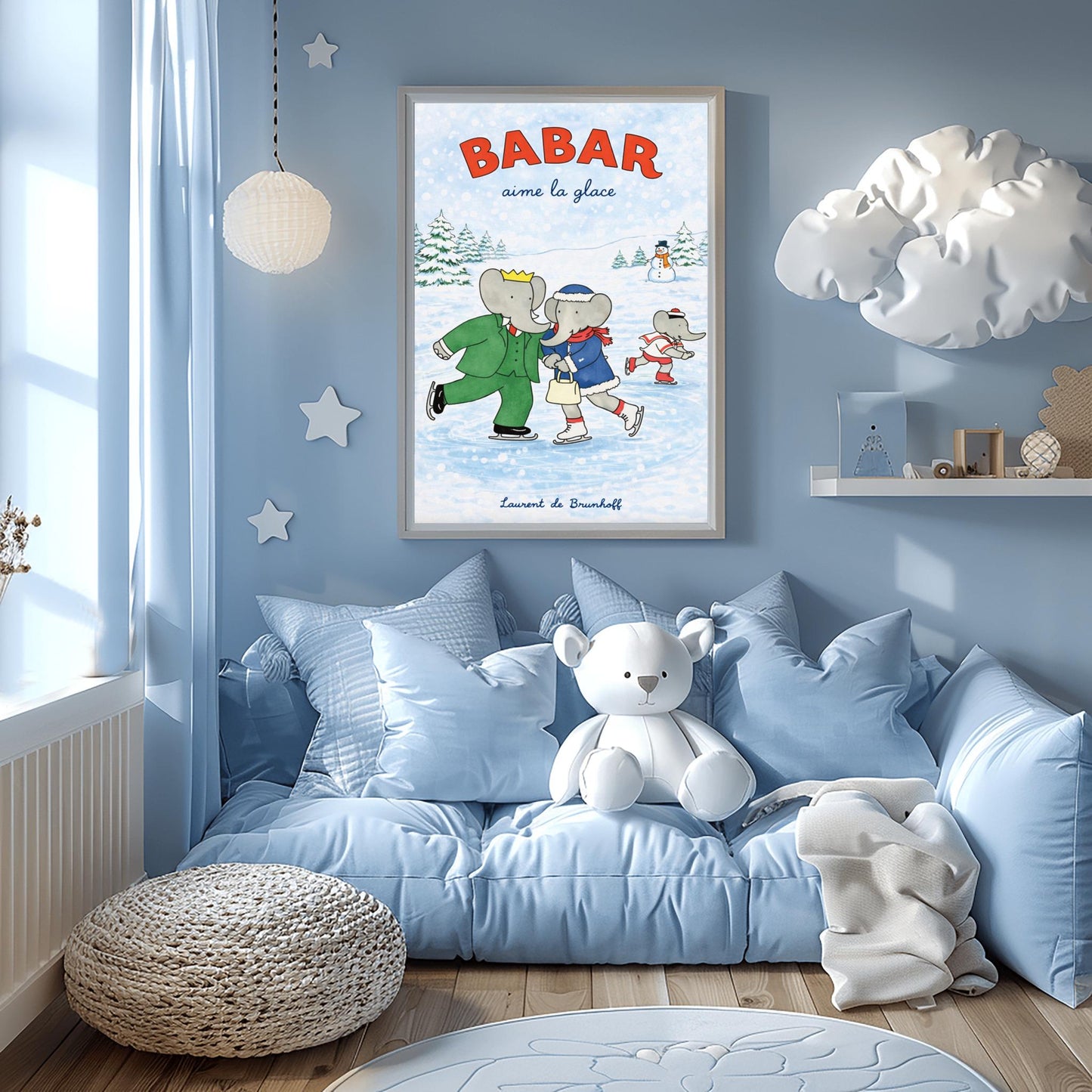 Babar the Elephant Aime La Glace Poster - Vintage Ice Skating Print - Laurent de Brunhoff Art