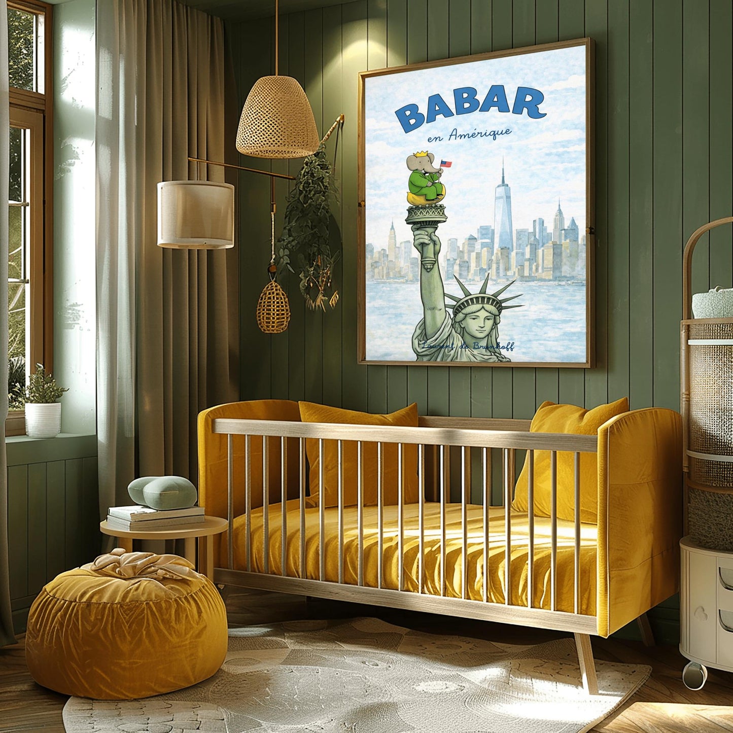 Babar the Elephant en Amérique Poster - Statue of Liberty Wall Art - Laurent de Brunhoff Vintage Print