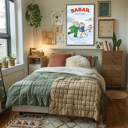 Babar the Elephant Aime La Glace Poster - Vintage Ice Skating Print - Laurent de Brunhoff Art