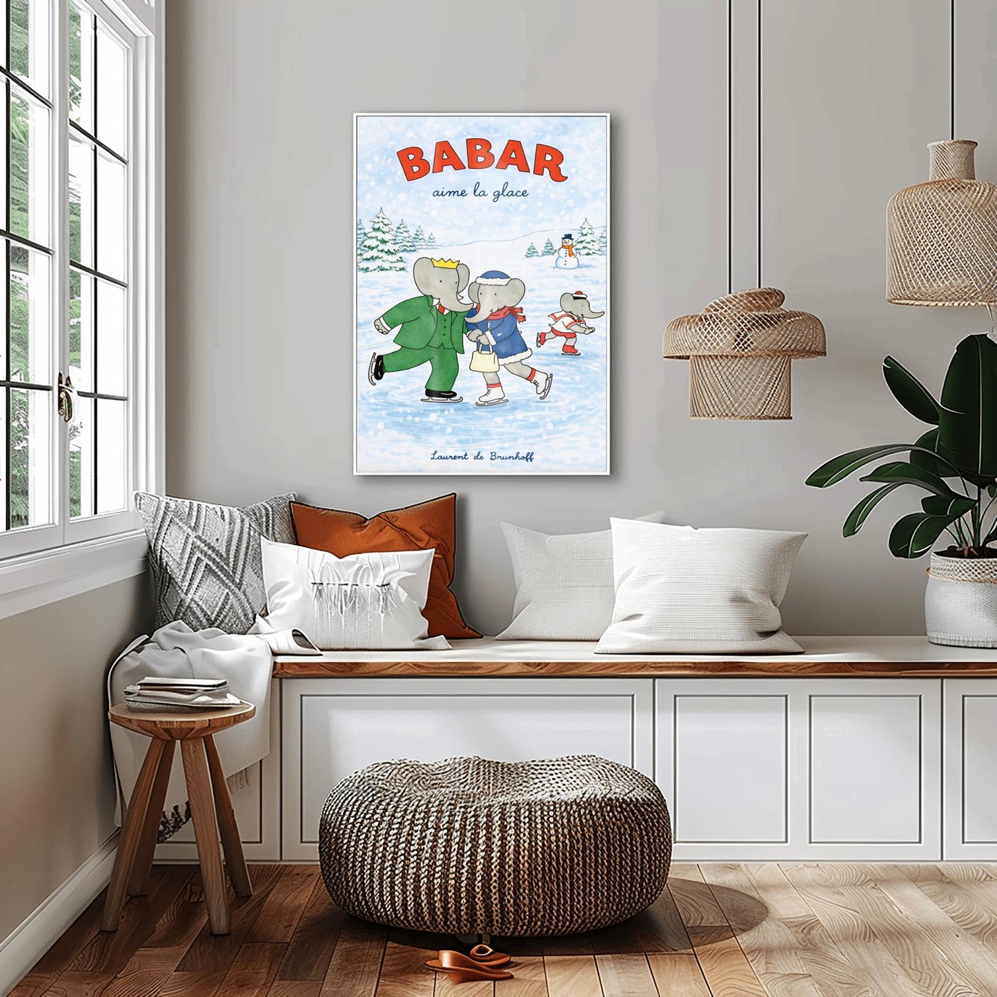 Babar the Elephant Aime La Glace Poster - Vintage Ice Skating Print - Laurent de Brunhoff Art