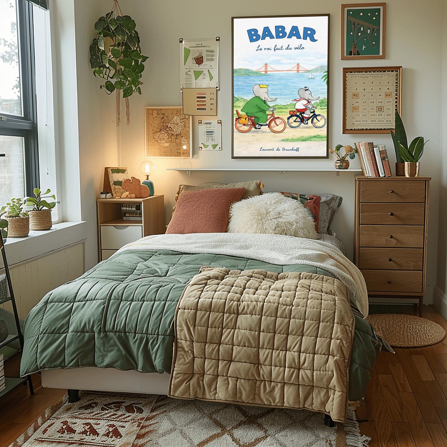 Babar the Elephant Le Roi Fait Du Vélo Poster - Vintage San Francisco Cycling Print - Laurent de Brunhoff Art