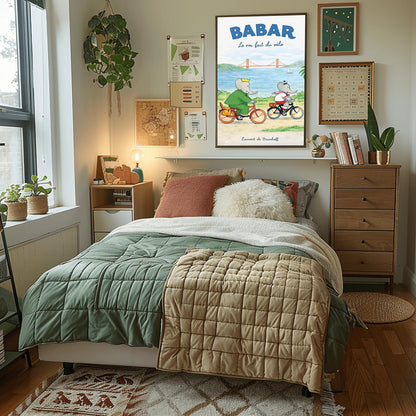 Babar the Elephant Le Roi Fait Du Vélo Poster - Vintage San Francisco Cycling Print - Laurent de Brunhoff Art