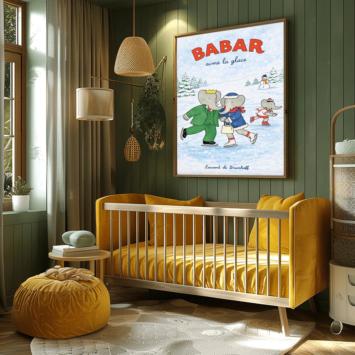 Babar the Elephant Aime La Glace Poster - Vintage Ice Skating Print - Laurent de Brunhoff Art