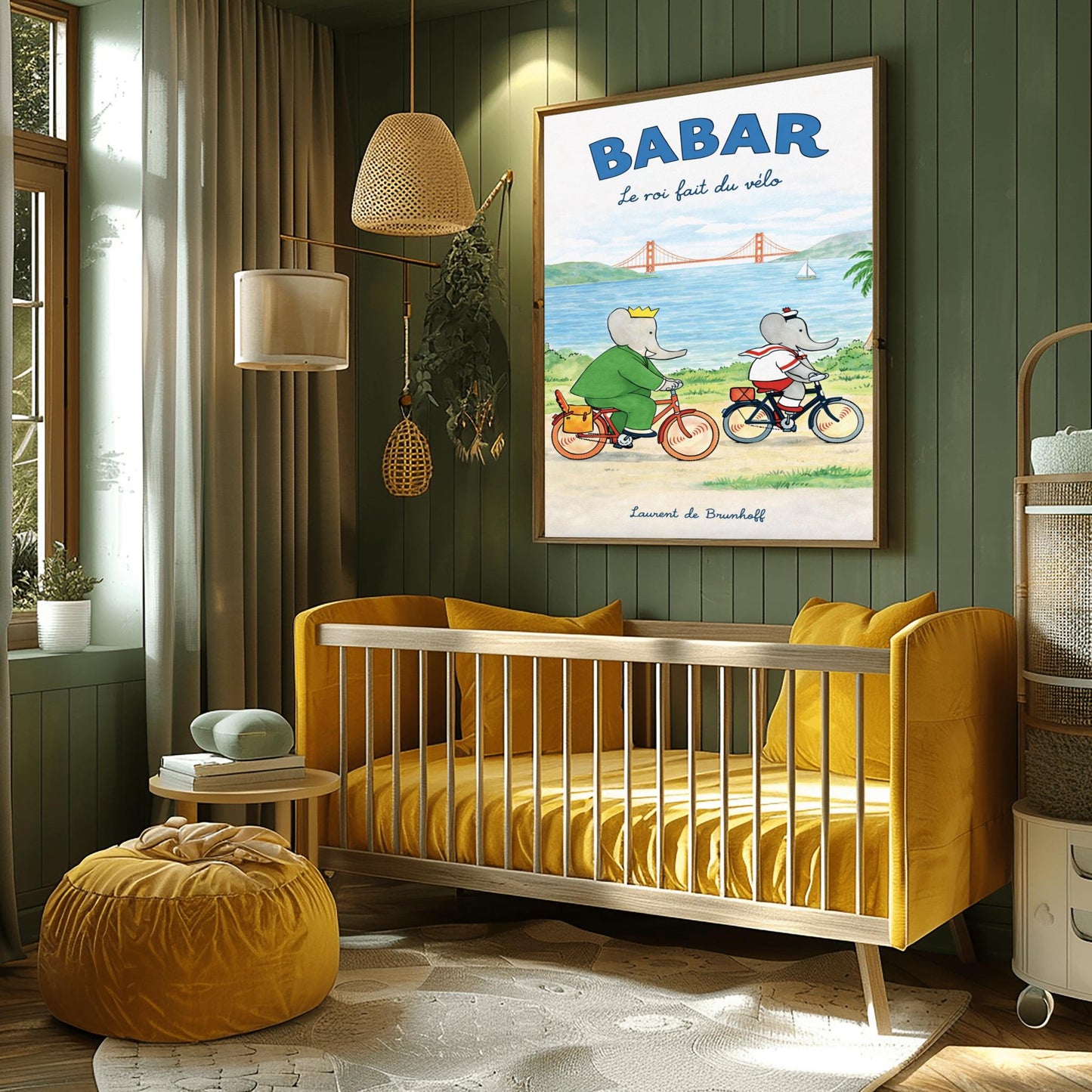 Babar the Elephant Le Roi Fait Du Vélo Poster - Vintage San Francisco Cycling Print - Laurent de Brunhoff Art