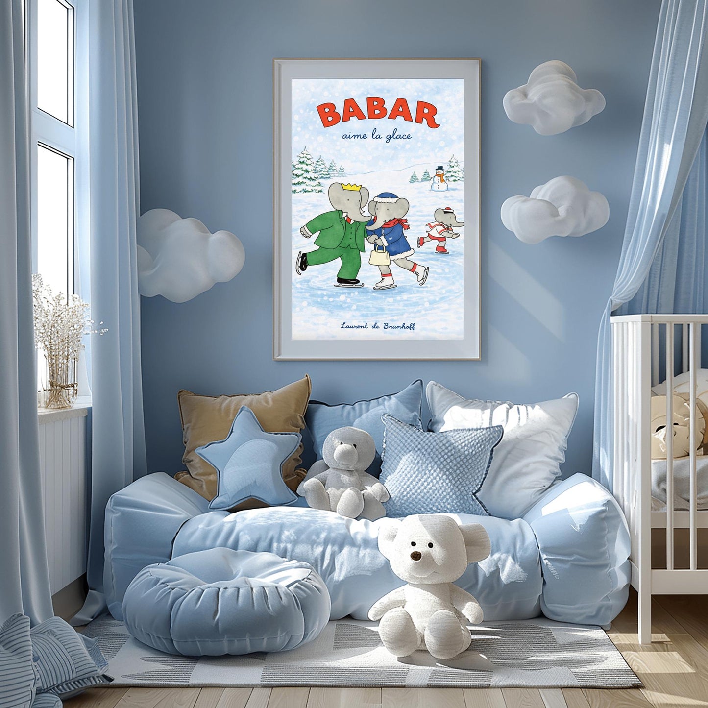 Babar the Elephant Aime La Glace Poster - Vintage Ice Skating Print - Laurent de Brunhoff Art