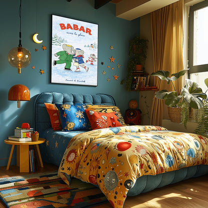 Babar the Elephant Aime La Glace Poster - Vintage Ice Skating Print - Laurent de Brunhoff Art