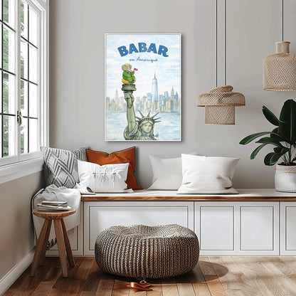 Babar the Elephant en Amérique Poster - Statue of Liberty Wall Art - Laurent de Brunhoff Vintage Print