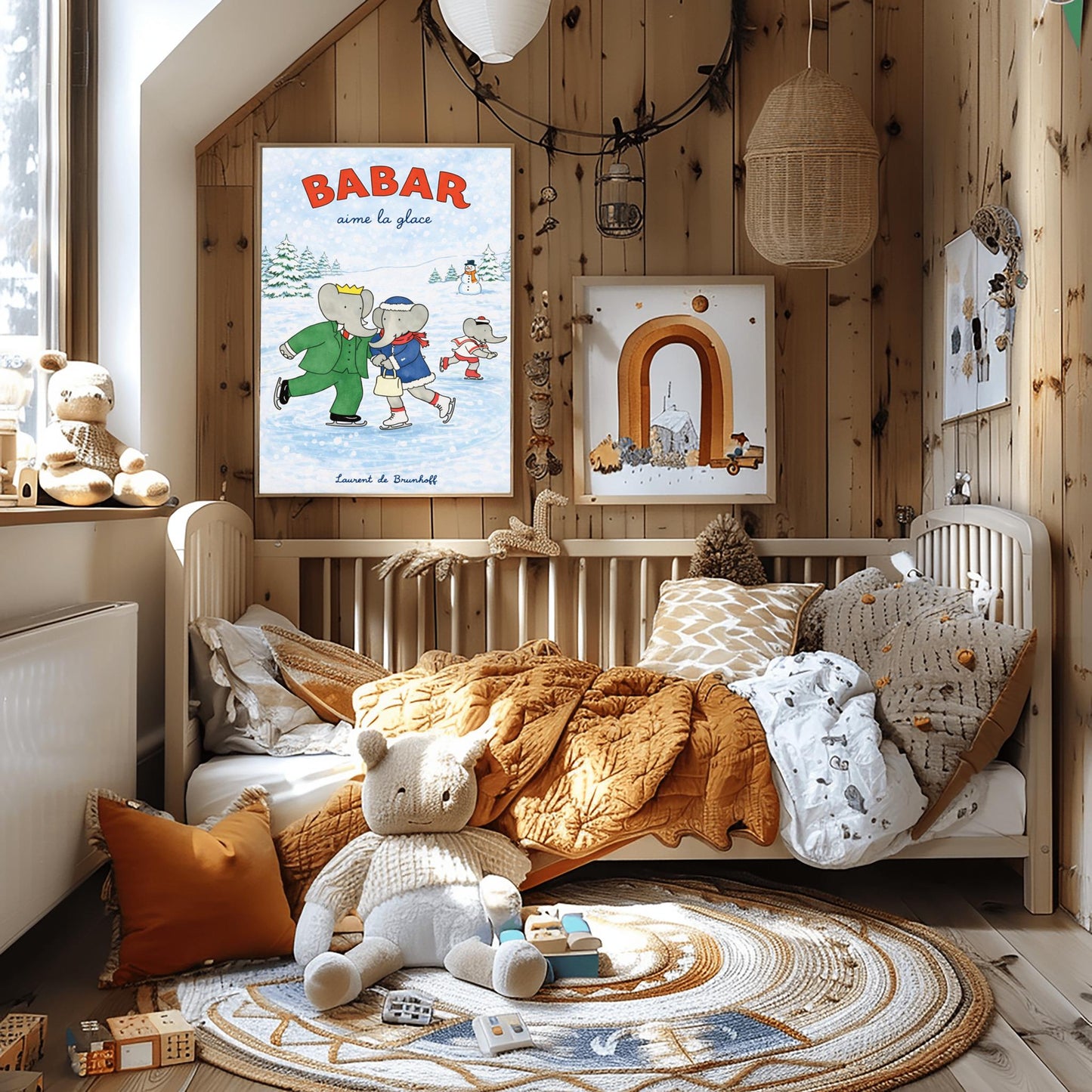 Babar the Elephant Aime La Glace Poster - Vintage Ice Skating Print - Laurent de Brunhoff Art