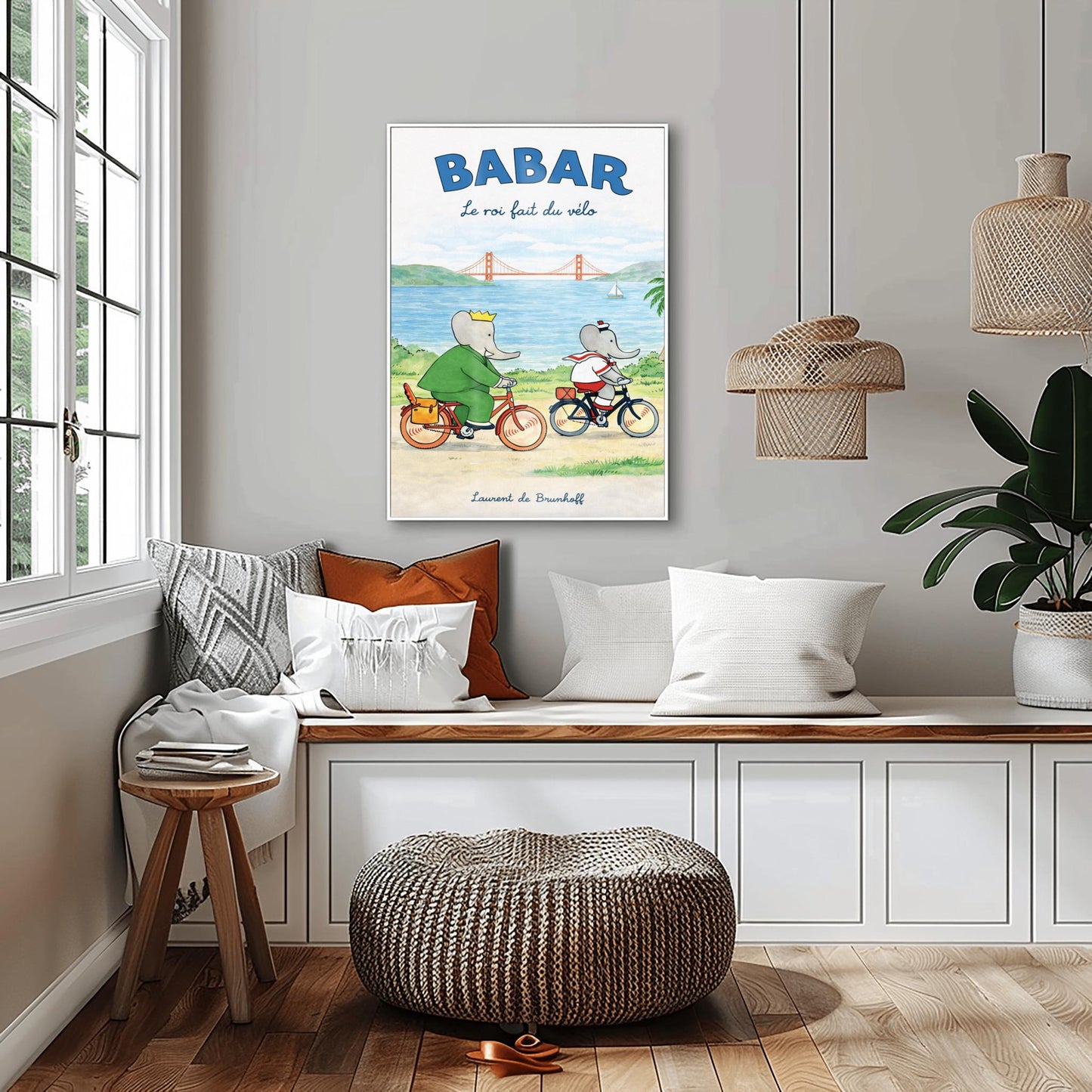 Babar the Elephant Le Roi Fait Du Vélo Poster - Vintage San Francisco Cycling Print - Laurent de Brunhoff Art