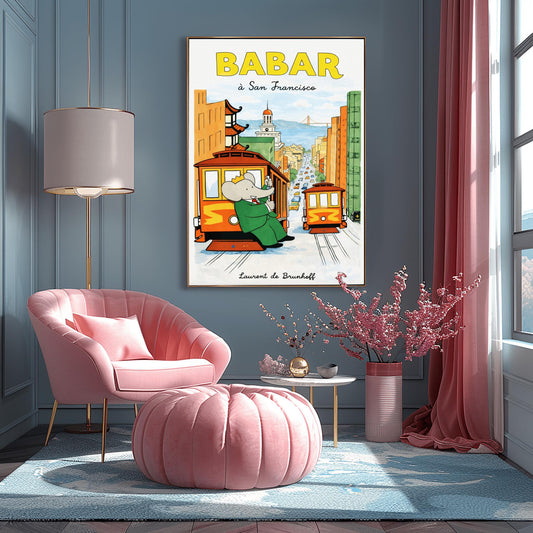 Babar the Elephant à San Francisco Poster - Vintage Cable Car Print - Laurent de Brunhoff Art