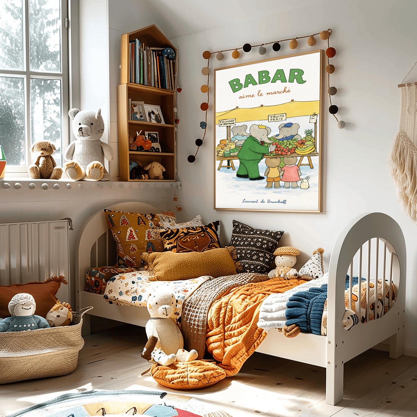 Babar the Elephant Aime Le Marché Poster - French Farmers Market Print - Laurent de Brunhoff Art