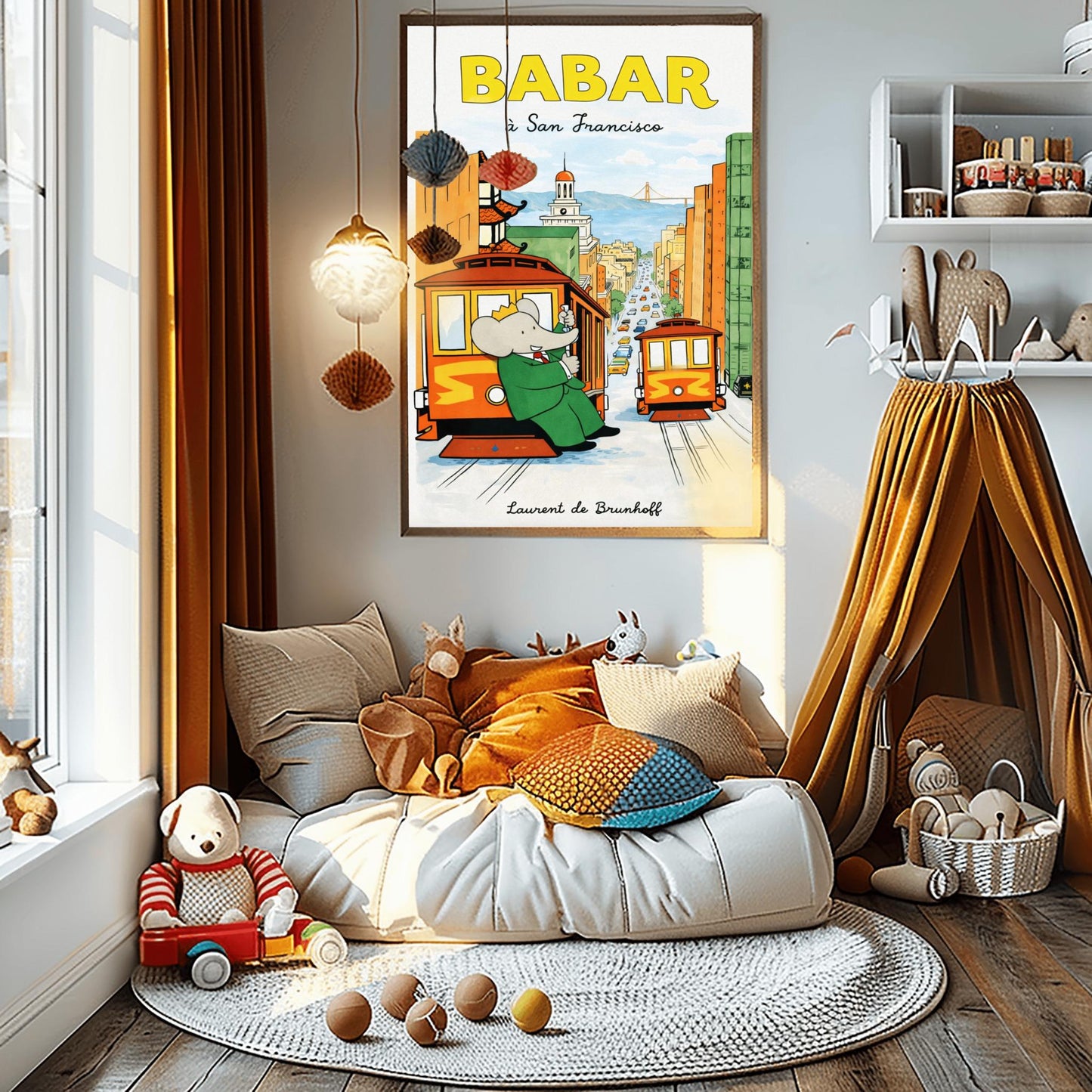 Babar the Elephant à San Francisco Poster - Vintage Cable Car Print - Laurent de Brunhoff Art