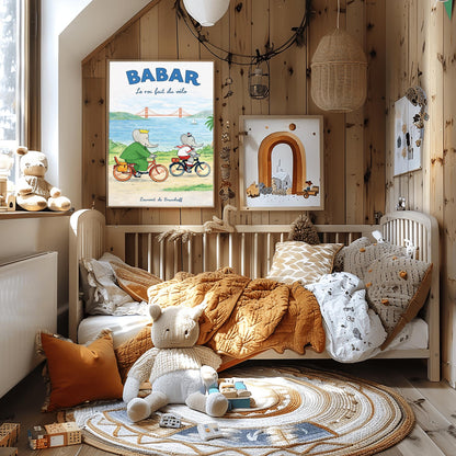 Babar the Elephant Le Roi Fait Du Vélo Poster - Vintage San Francisco Cycling Print - Laurent de Brunhoff Art