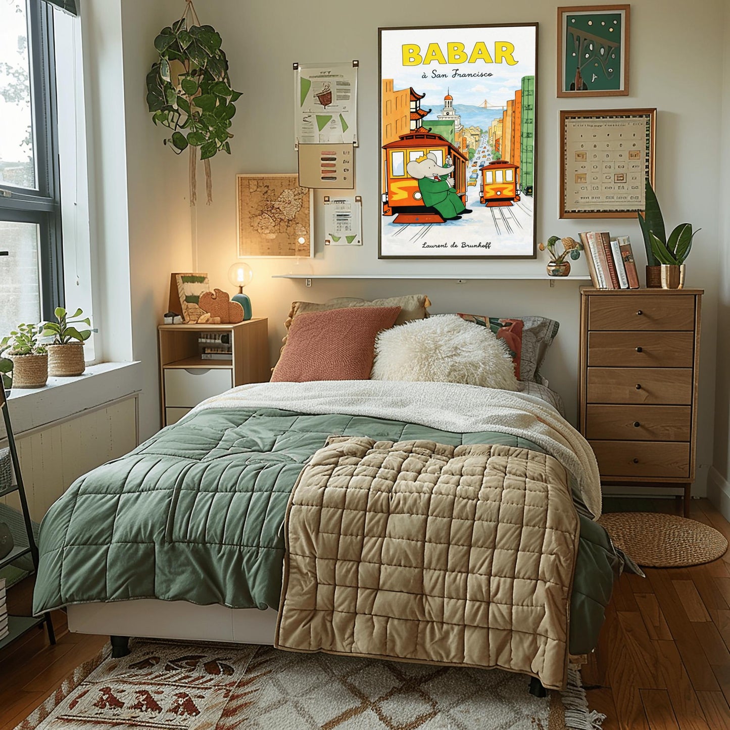 Babar the Elephant à San Francisco Poster - Vintage Cable Car Print - Laurent de Brunhoff Art
