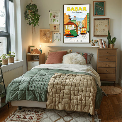 Babar the Elephant à San Francisco Poster - Vintage Cable Car Print - Laurent de Brunhoff Art