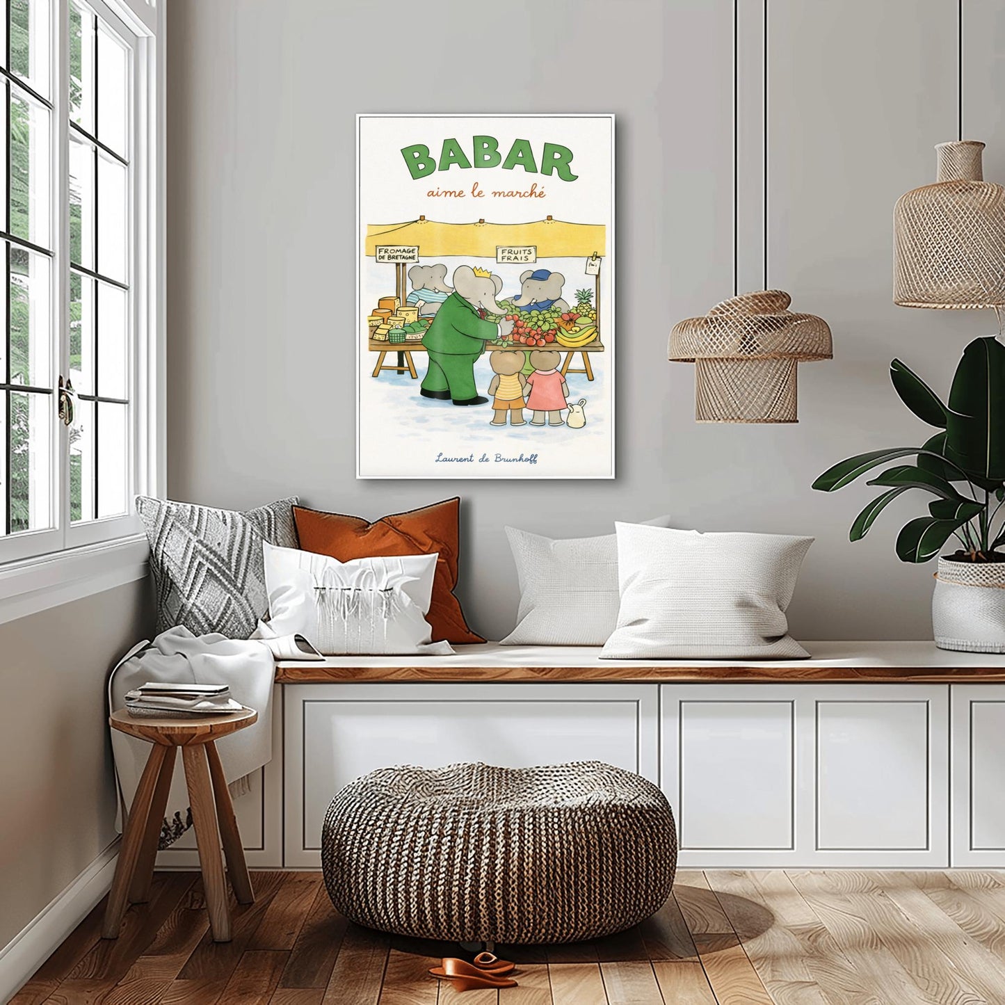 Babar the Elephant Aime Le Marché Poster - French Farmers Market Print - Laurent de Brunhoff Art