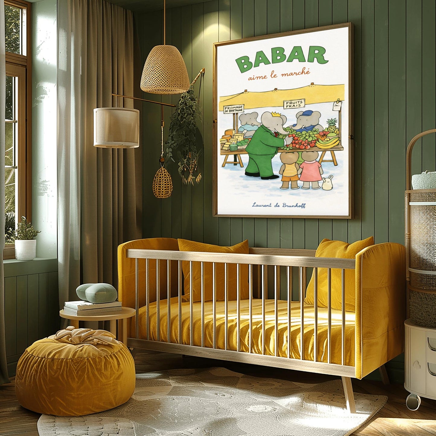 Babar the Elephant Aime Le Marché Poster - French Farmers Market Print - Laurent de Brunhoff Art