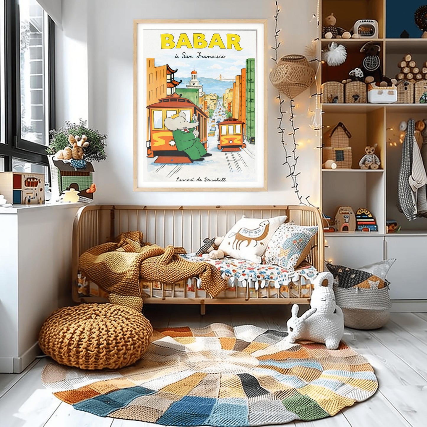 Babar the Elephant à San Francisco Poster - Vintage Cable Car Print - Laurent de Brunhoff Art