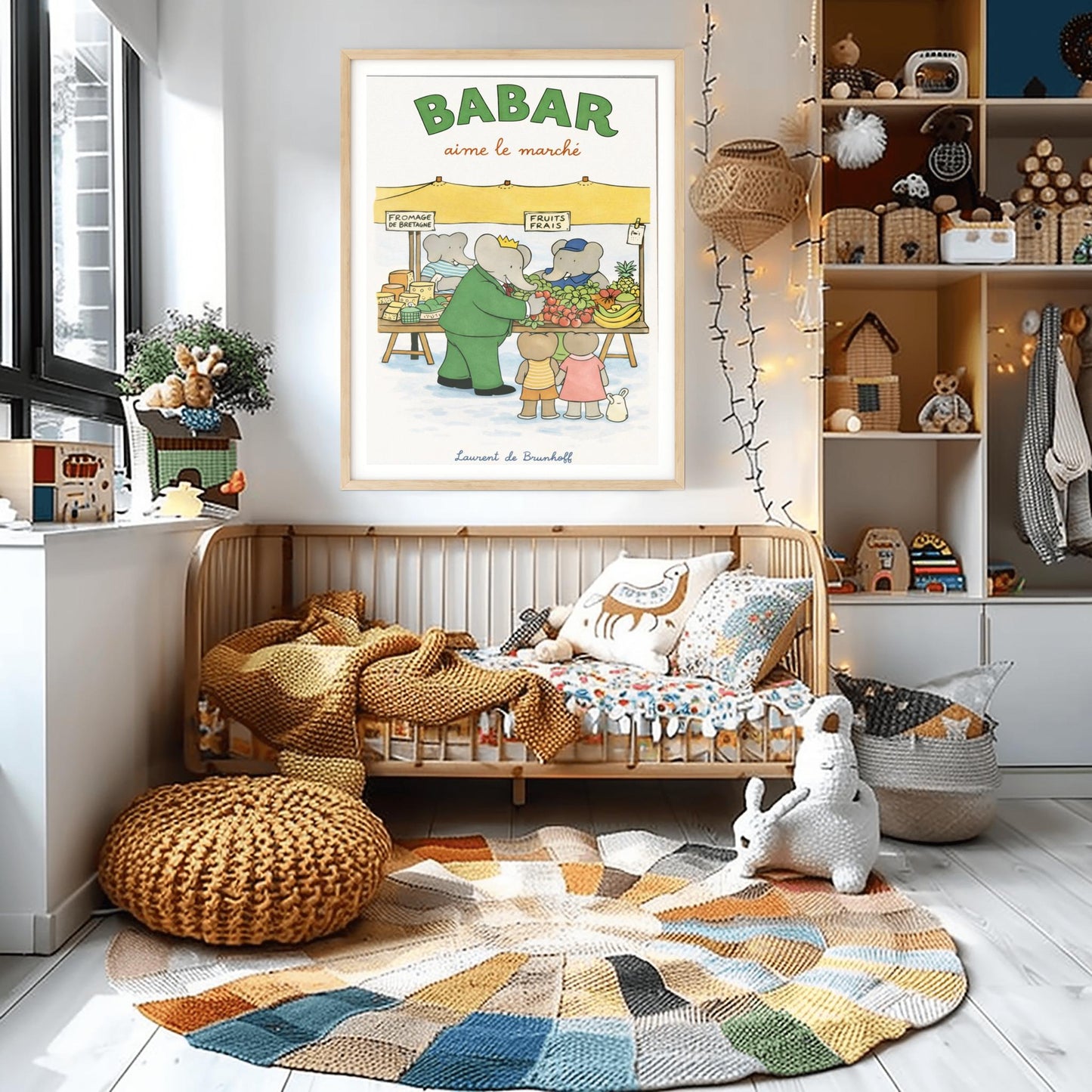 Babar the Elephant Aime Le Marché Poster - French Farmers Market Print - Laurent de Brunhoff Art