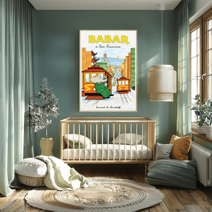 Babar the Elephant à San Francisco Poster - Vintage Cable Car Print - Laurent de Brunhoff Art