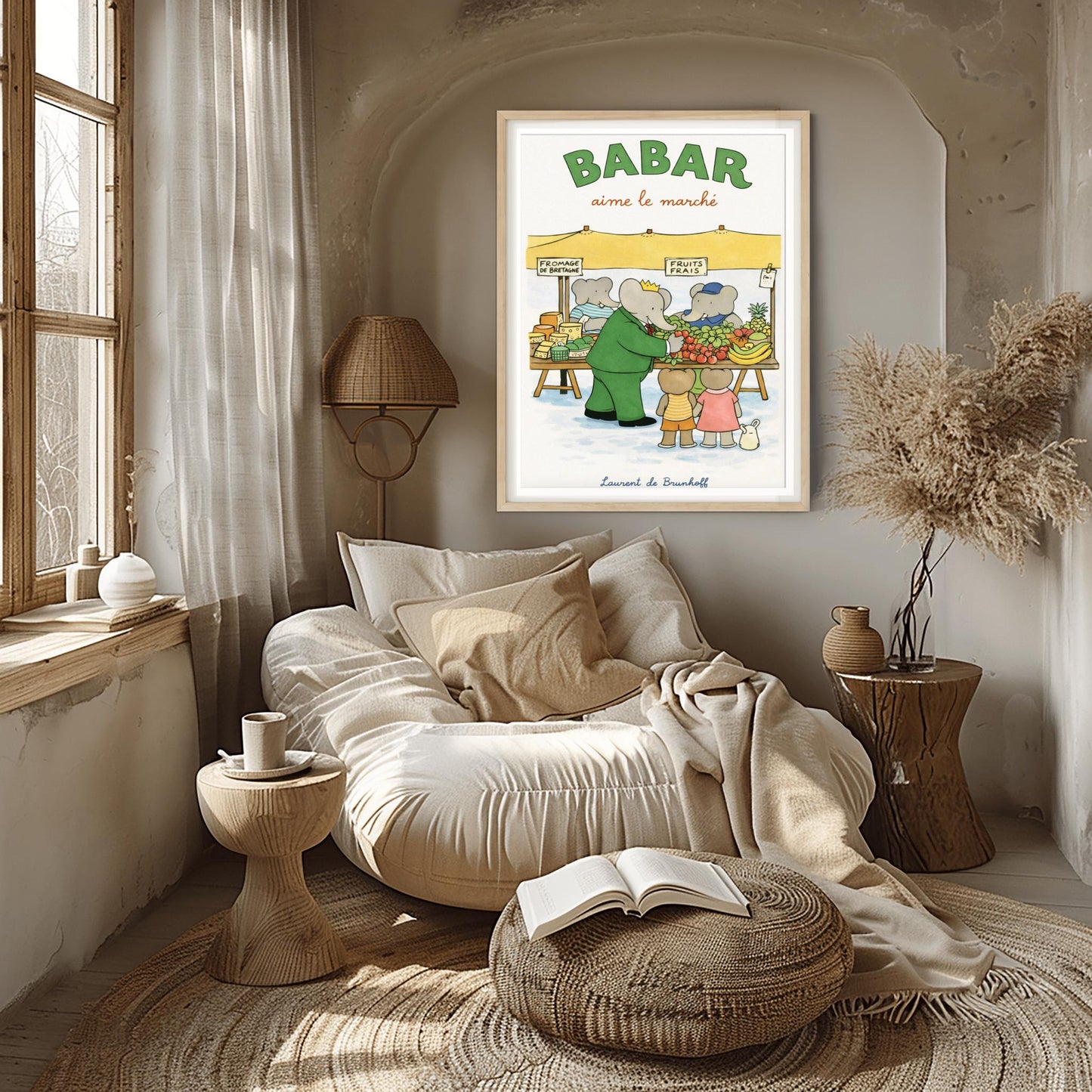 Babar the Elephant Aime Le Marché Poster - French Farmers Market Print - Laurent de Brunhoff Art