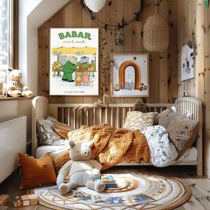 Babar the Elephant Aime Le Marché Poster - French Farmers Market Print - Laurent de Brunhoff Art