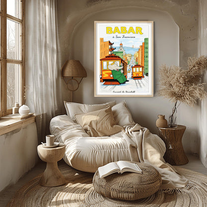 Babar the Elephant à San Francisco Poster - Vintage Cable Car Print - Laurent de Brunhoff Art