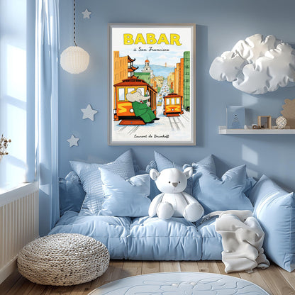 Babar the Elephant à San Francisco Poster - Vintage Cable Car Print - Laurent de Brunhoff Art