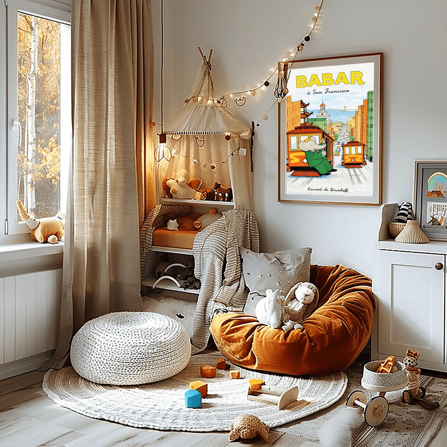 Babar the Elephant à San Francisco Poster - Vintage Cable Car Print - Laurent de Brunhoff Art