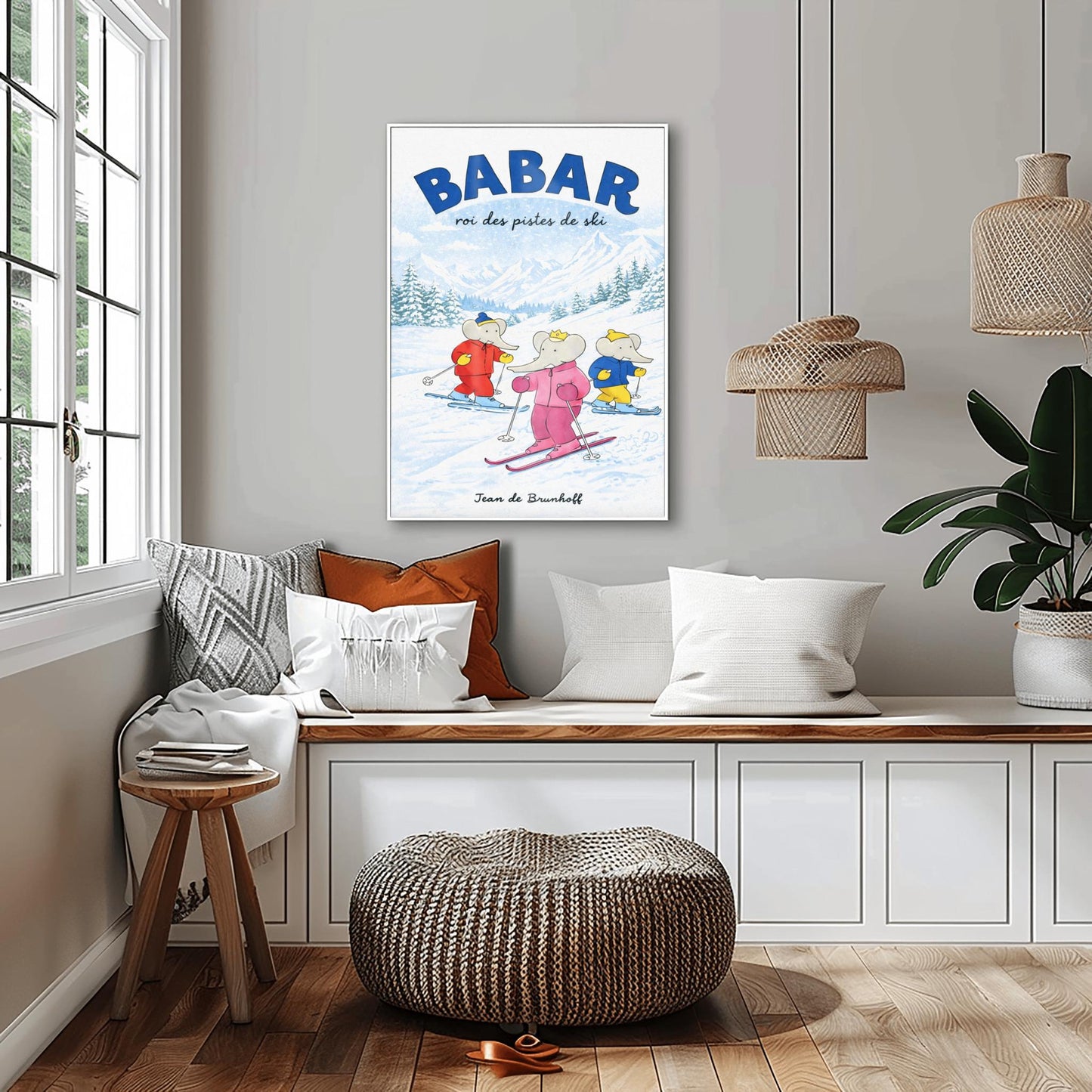Babar The Elephant Roi Des Pistes De Ski Poster - Vintage Elephant Skiing Print - Jean de Brunhoff Retro Art