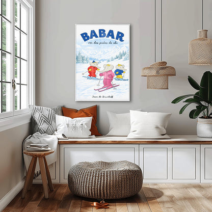 Babar The Elephant Roi Des Pistes De Ski Poster - Vintage Elephant Skiing Print - Jean de Brunhoff Retro Art