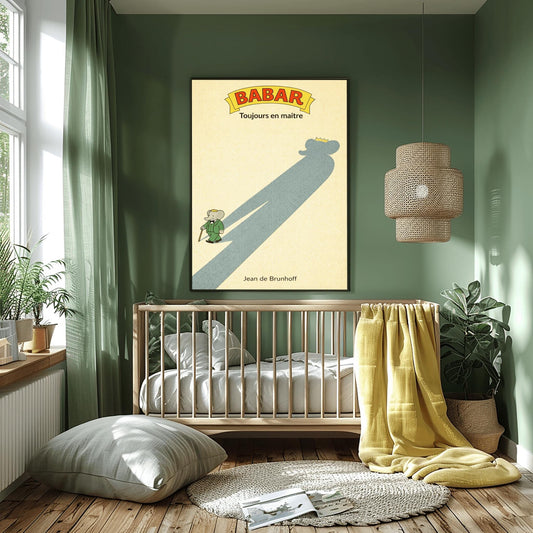 Babar The Elephant Toujours En Maitre Poster - Jean de Brunhoff Shadow Art - Vintage Elephant Wall Decor - Minimalist French Storybook Print