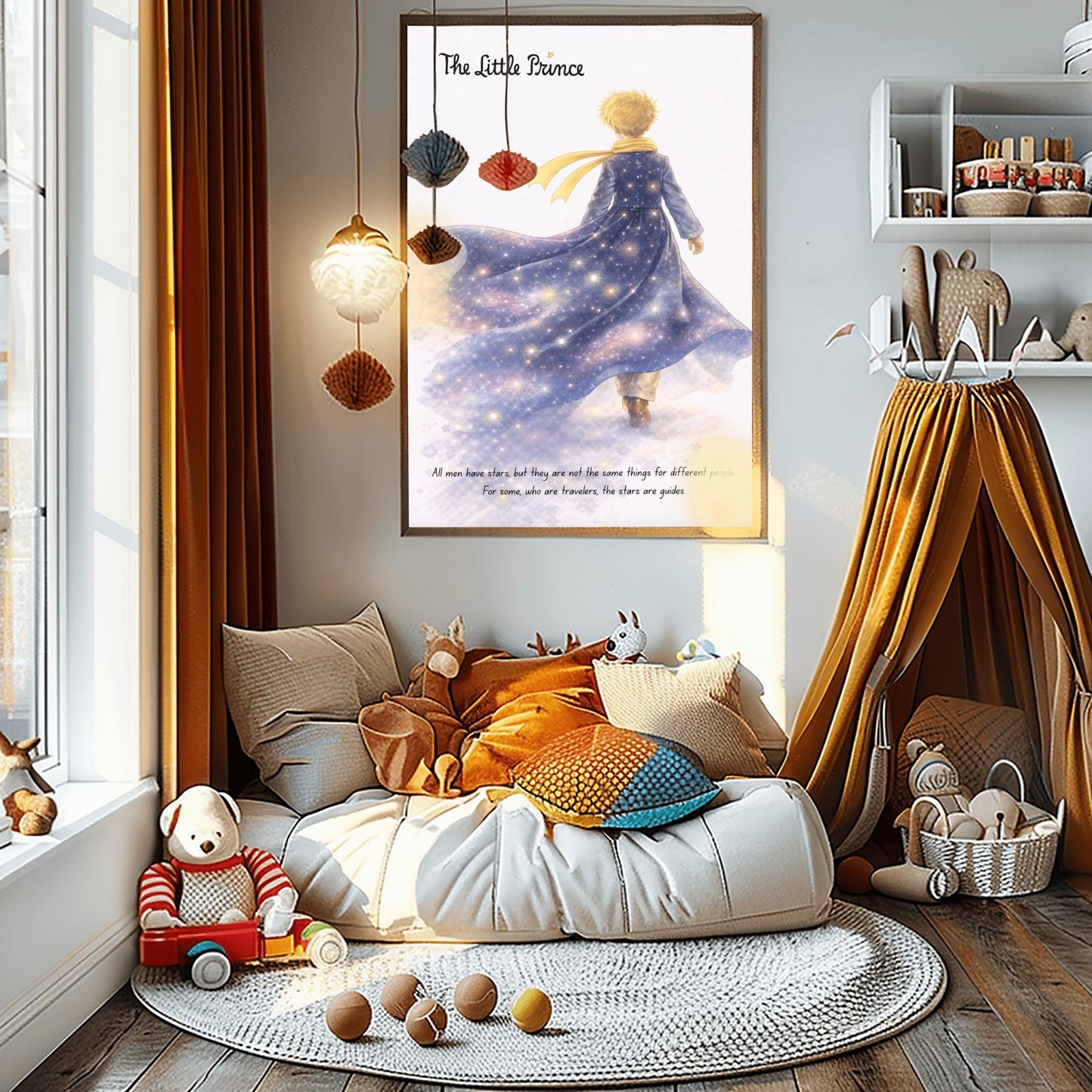The Little Prince Galaxy Cloak Art - Le Petit Prince Universe Poster - "All Men Have Stars" Quote Print - Celestial Nursery Wall Decor