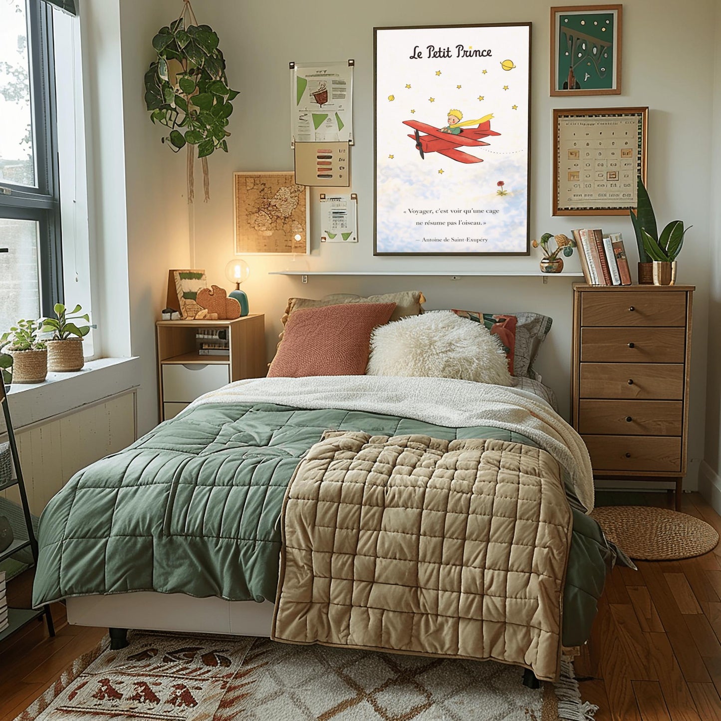 The Little Prince Le Petit Prince Red Airplane Poster - Little Prince Aviator Print