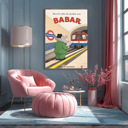 Babar the Elephant in the London Underground Poster - Vintage London Tube Art - Jean de Brunhoff Print