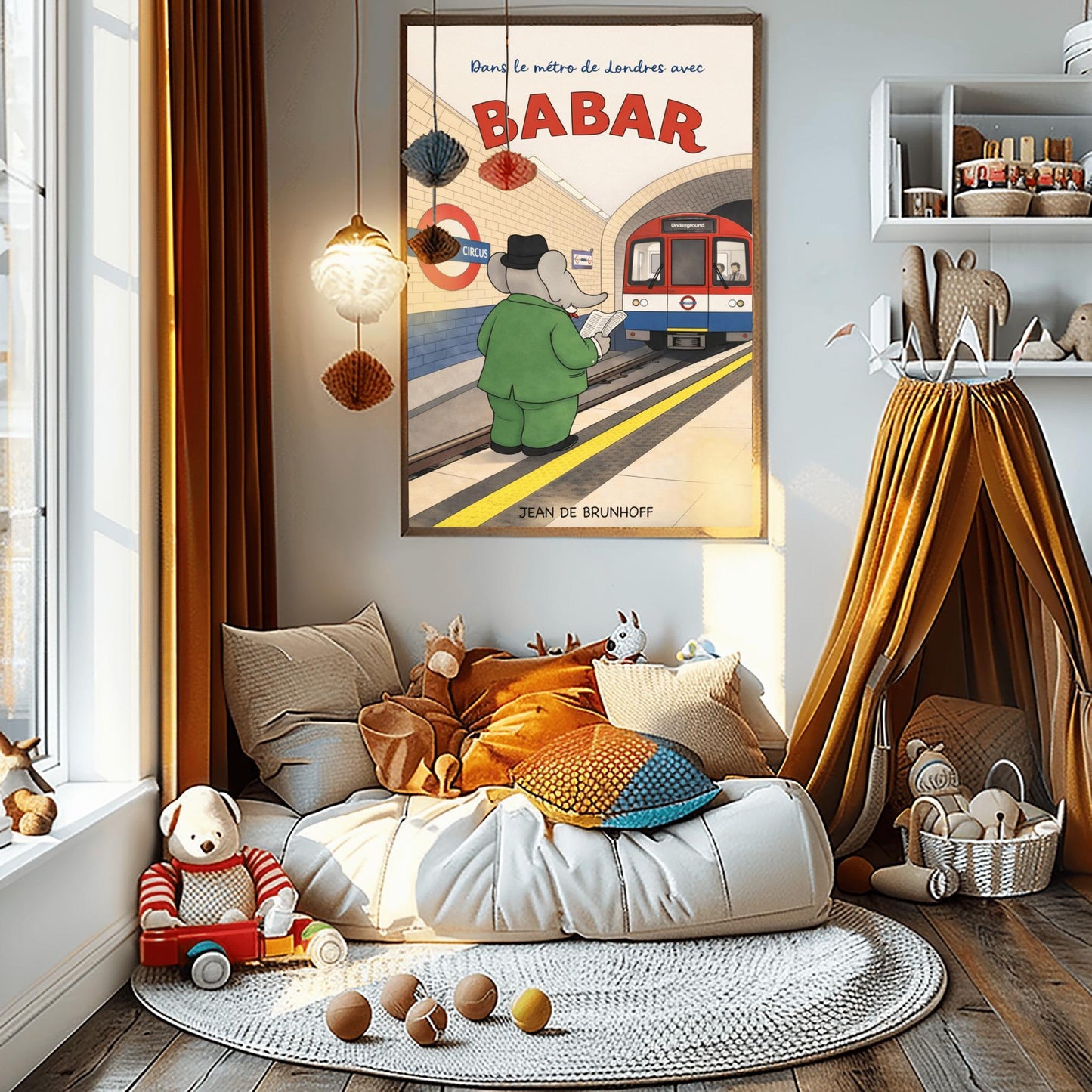 Babar the Elephant in the London Underground Poster - Vintage London Tube Art - Jean de Brunhoff Print
