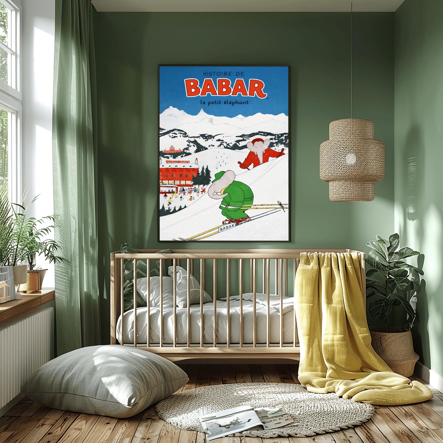 Histoire de Babar Skiing Poster - Vintage Alpine Winter Art - Jean de Brunhoff Retro Print