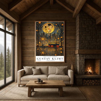 Gustav Klimt Night Kiss Exhibition Poster - New York City Skyline Wall Art