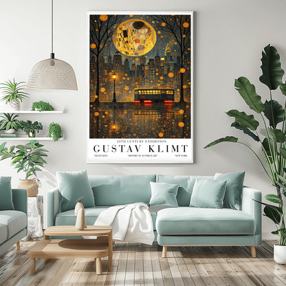 Gustav Klimt Night Kiss Exhibition Poster - New York City Skyline Wall Art