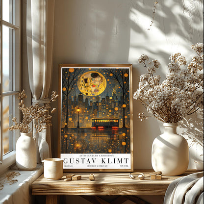 Gustav Klimt Night Kiss Exhibition Poster - New York City Skyline Wall Art