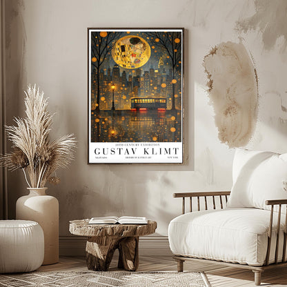 Gustav Klimt Night Kiss Exhibition Poster - New York City Skyline Wall Art