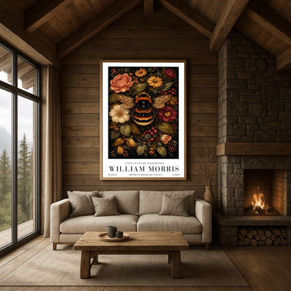 William Morris Bumble Bee Print, Vintage Floral Exhibition Poster