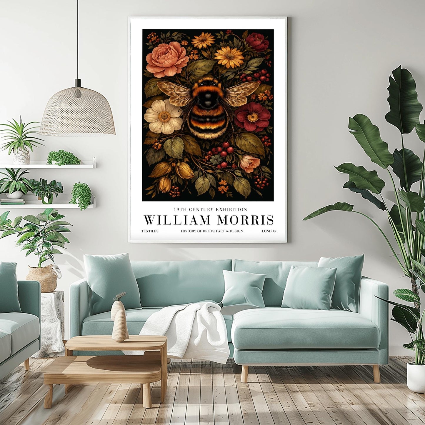 William Morris Bumble Bee Print, Vintage Floral Exhibition Poster