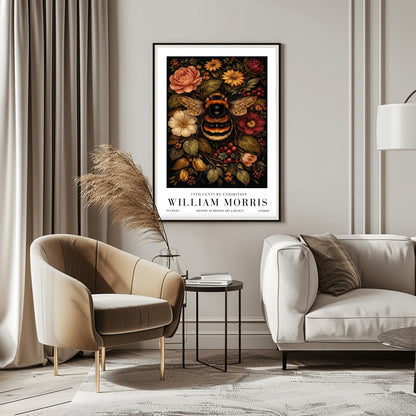 William Morris Bumble Bee Print, Vintage Floral Exhibition Poster