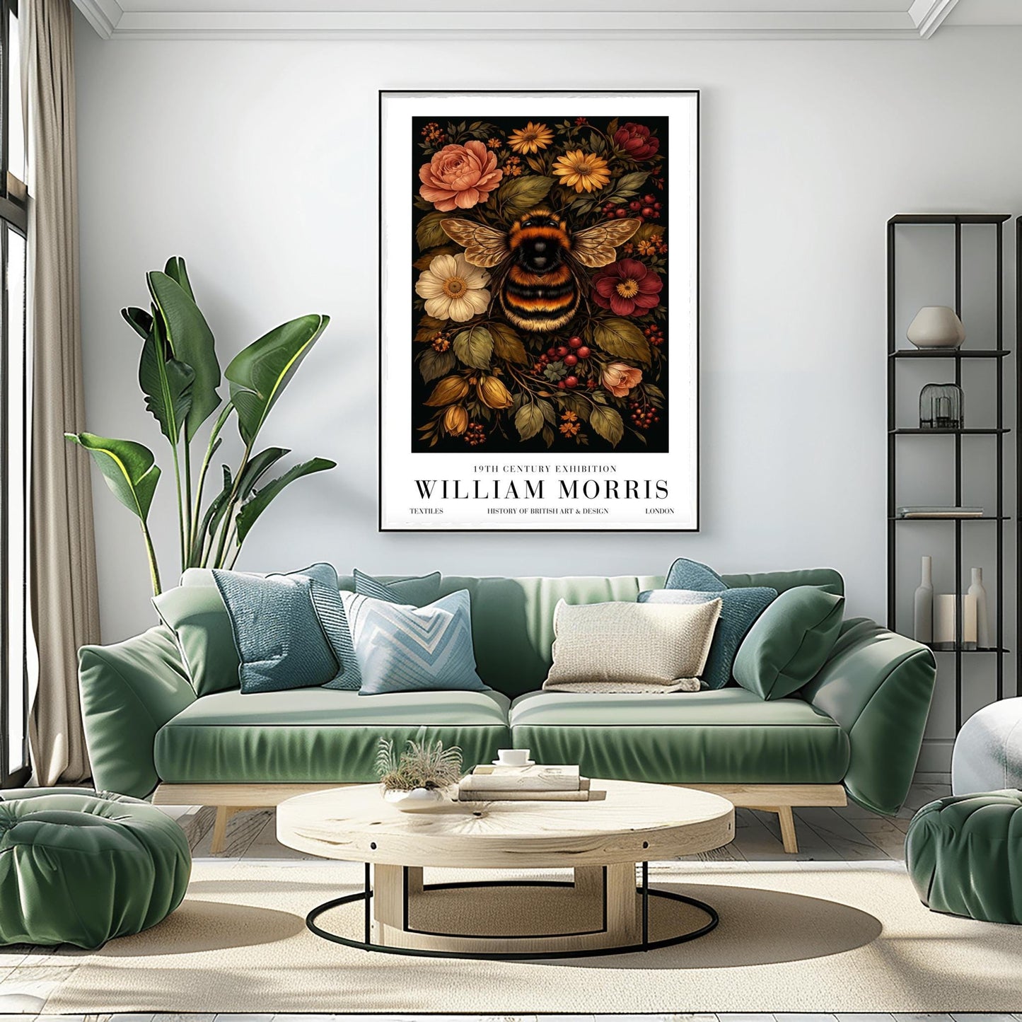 William Morris Bumble Bee Print, Vintage Floral Exhibition Poster