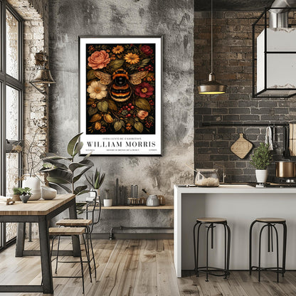 William Morris Bumble Bee Print, Vintage Floral Exhibition Poster