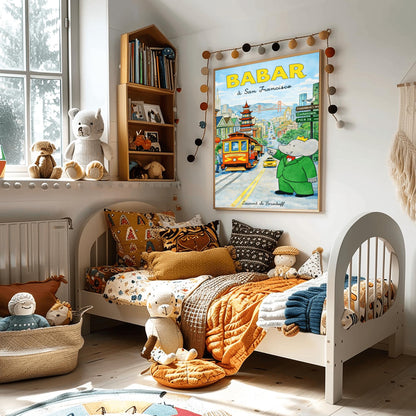 Babar the Elephant à San Francisco Poster - Vintage Cable Car Print - Laurent de Brunhoff Art