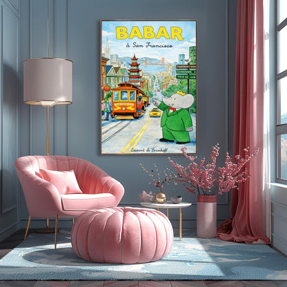 Babar the Elephant à San Francisco Poster - Vintage Cable Car Print - Laurent de Brunhoff Art