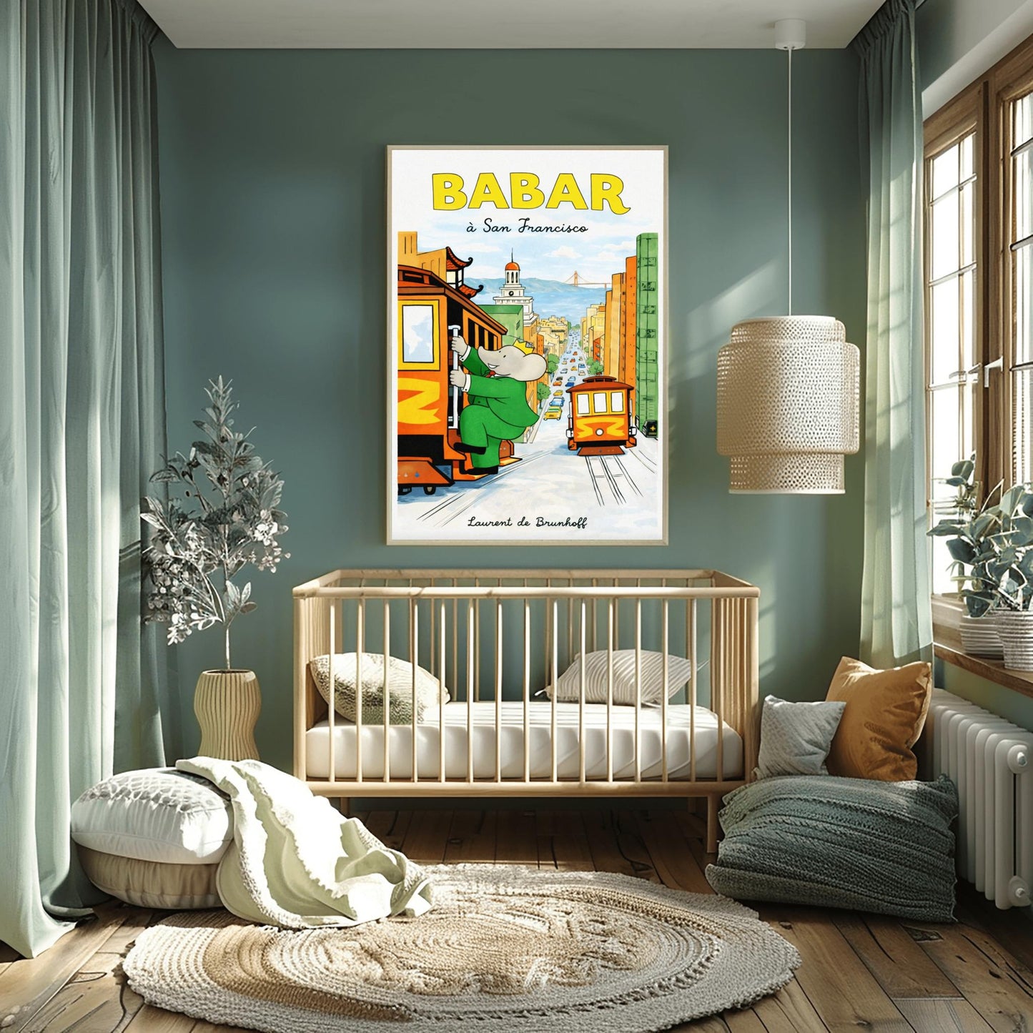 Babar the Elephant à San Francisco Poster - Vintage Cable Car Print - Laurent de Brunhoff Art