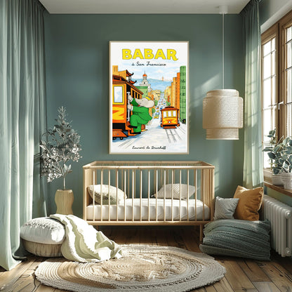 Babar the Elephant à San Francisco Poster - Vintage Cable Car Print - Laurent de Brunhoff Art